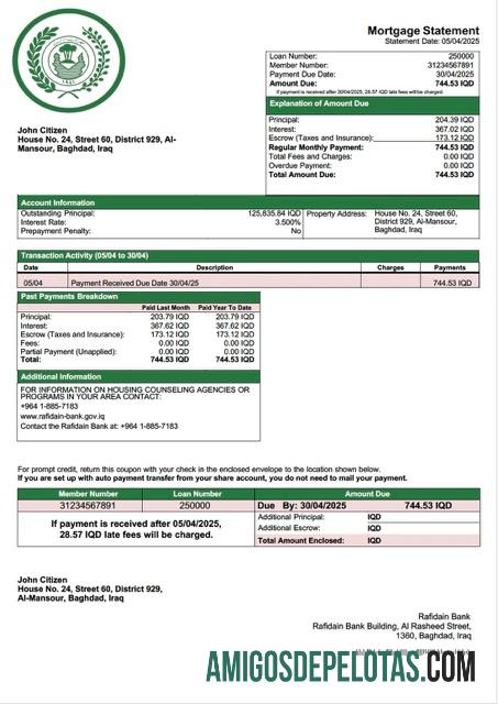 em branco Modelo Word e PDF de declaração de hipoteca do Banco Rafidain do Iraque